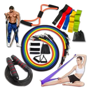 Kit 20 Itens Treino Elástico Extensor Exercício Funcional Miniband Faixa Elástica Corda de Pular Ginástica Academia Fisioterapia Exercícios Pdo Store